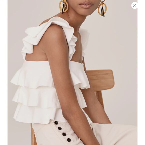 A.L.C. Rowley Ivory Tiered Ruffle Straight Neckline Tank XS - Picture 2 of 16